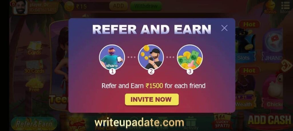 Refer & Earn in Teen Patti Master 3000